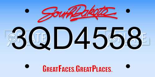 3QD4558 South Dakota License Plate