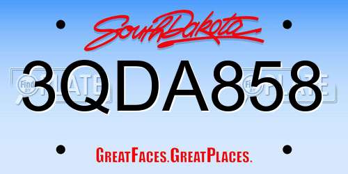 3QDA858 South Dakota License Plate