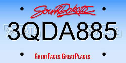 3QDA885 South Dakota License Plate