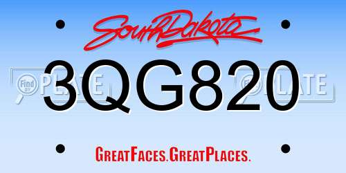 3QG820 South Dakota License Plate