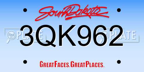 3QK962 South Dakota License Plate