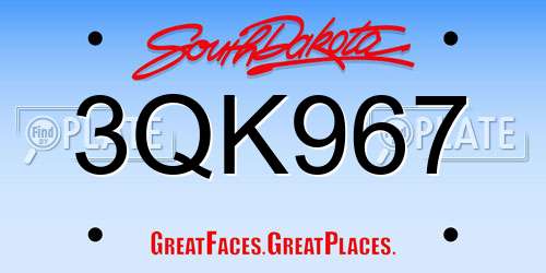 3QK967 South Dakota License Plate