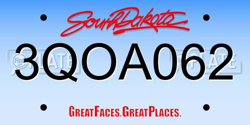 3QOA062 South Dakota License Plate