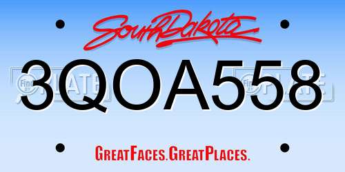3QOA558 South Dakota License Plate