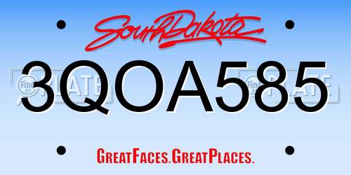 3QOA585 South Dakota License Plate