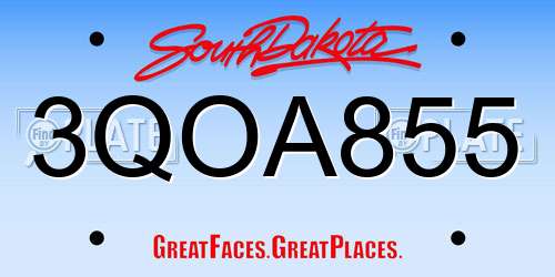3QOA855 South Dakota License Plate