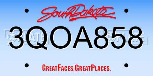 3QOA858 South Dakota License Plate
