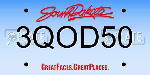 3QOD50 South Dakota License Plate