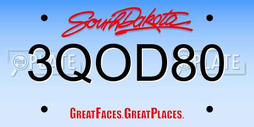3QOD80 South Dakota License Plate