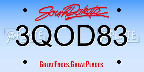 3QOD83 South Dakota License Plate