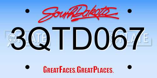 3QTD067 South Dakota License Plate