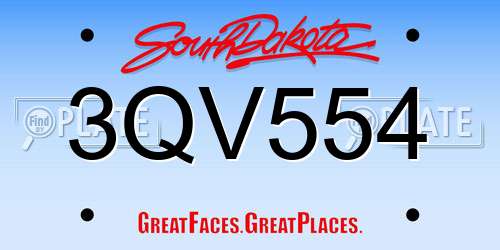 3QV554 South Dakota License Plate