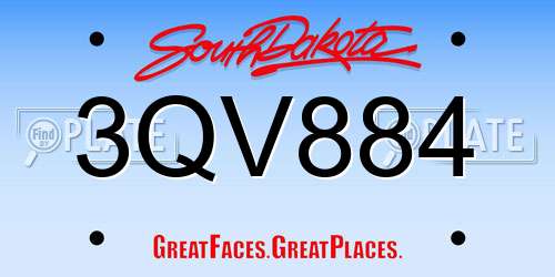 3QV884 South Dakota License Plate