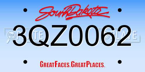 3QZ0062 South Dakota License Plate