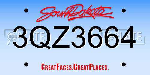 3QZ3664 South Dakota License Plate