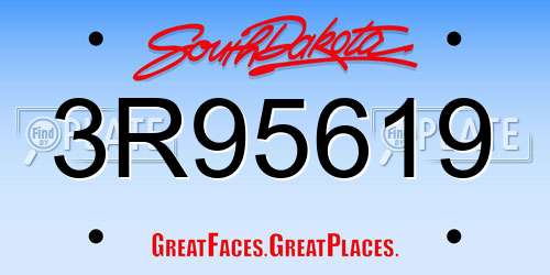 3R95619 South Dakota License Plate