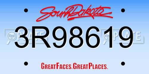 3R98619 South Dakota License Plate