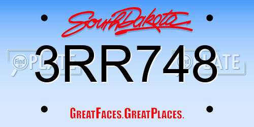 3RR748 South Dakota License Plate