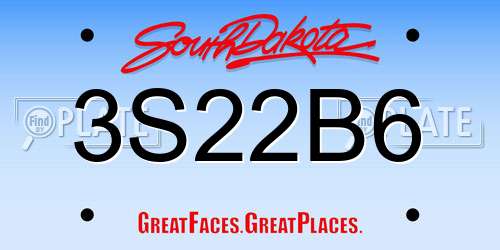 3S22B6 South Dakota License Plate