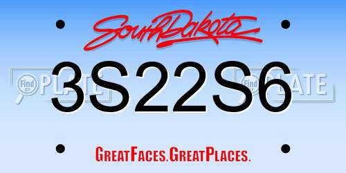 3S22S6 South Dakota License Plate