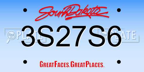 3S27S6 South Dakota License Plate