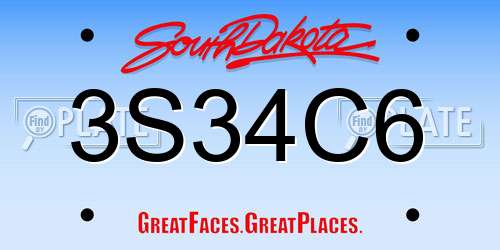 3S34C6 South Dakota License Plate