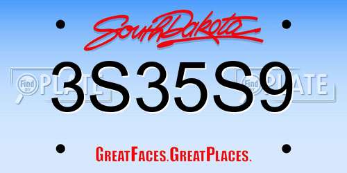 3S35S9 South Dakota License Plate