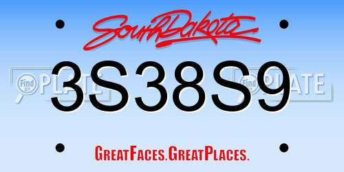 3S38S9 South Dakota License Plate