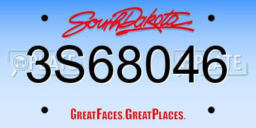 3S68046 South Dakota License Plate