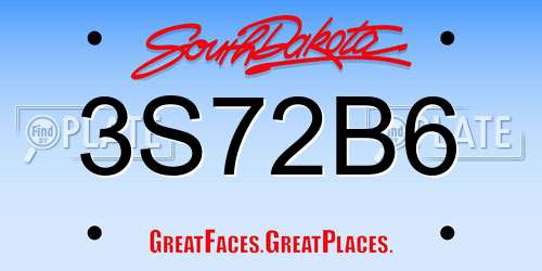 3S72B6 South Dakota License Plate