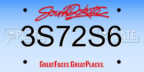 3S72S6 South Dakota License Plate