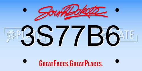 3S77B6 South Dakota License Plate