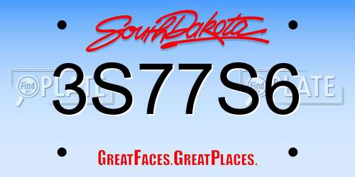 3S77S6 South Dakota License Plate