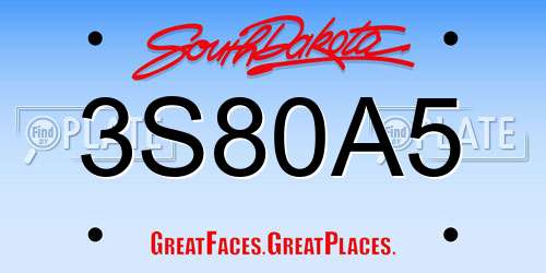 3S80A5 South Dakota License Plate