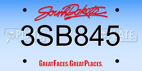 3SB845 South Dakota License Plate