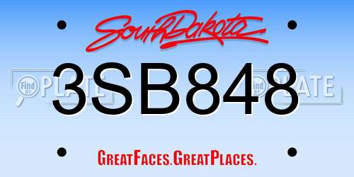 3SB848 South Dakota License Plate