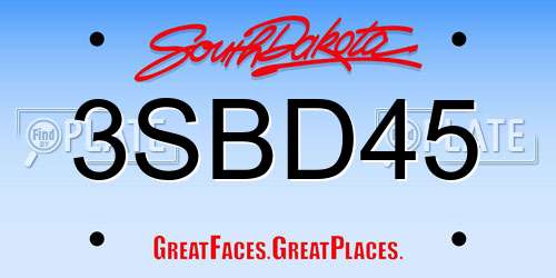 3SBD45 South Dakota License Plate