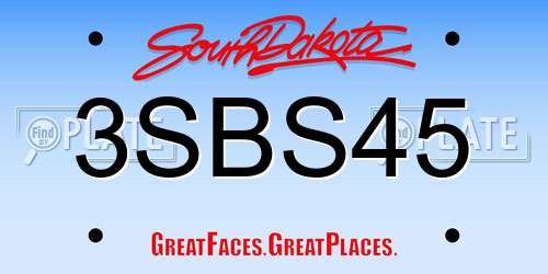 3SBS45 South Dakota License Plate