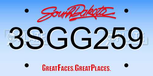 3SGG259 South Dakota License Plate