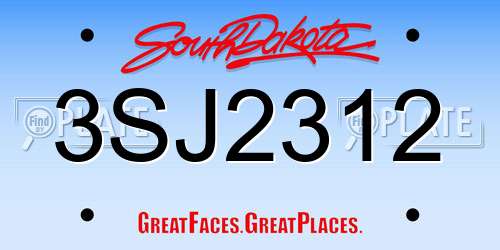 3SJ2312 South Dakota License Plate