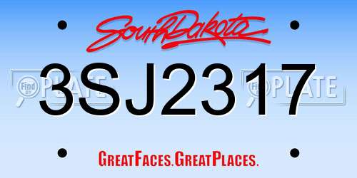 3SJ2317 South Dakota License Plate