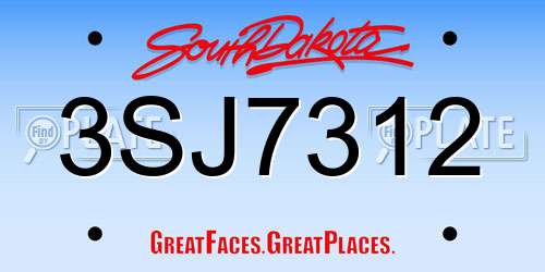 3SJ7312 South Dakota License Plate