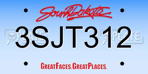 3SJT312 South Dakota License Plate