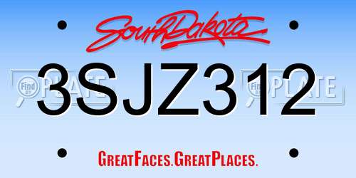 3SJZ312 South Dakota License Plate