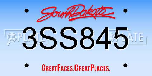3SS845 South Dakota License Plate