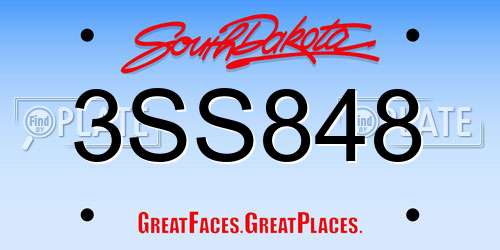 3SS848 South Dakota License Plate