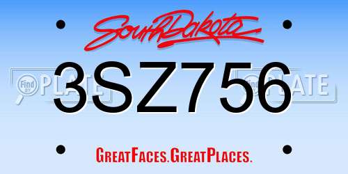 3SZ756 South Dakota License Plate