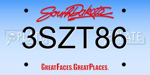 3SZT86 South Dakota License Plate