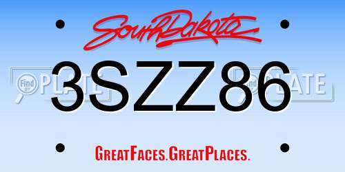 3SZZ86 South Dakota License Plate