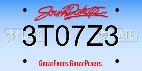 3T07Z3 South Dakota License Plate
